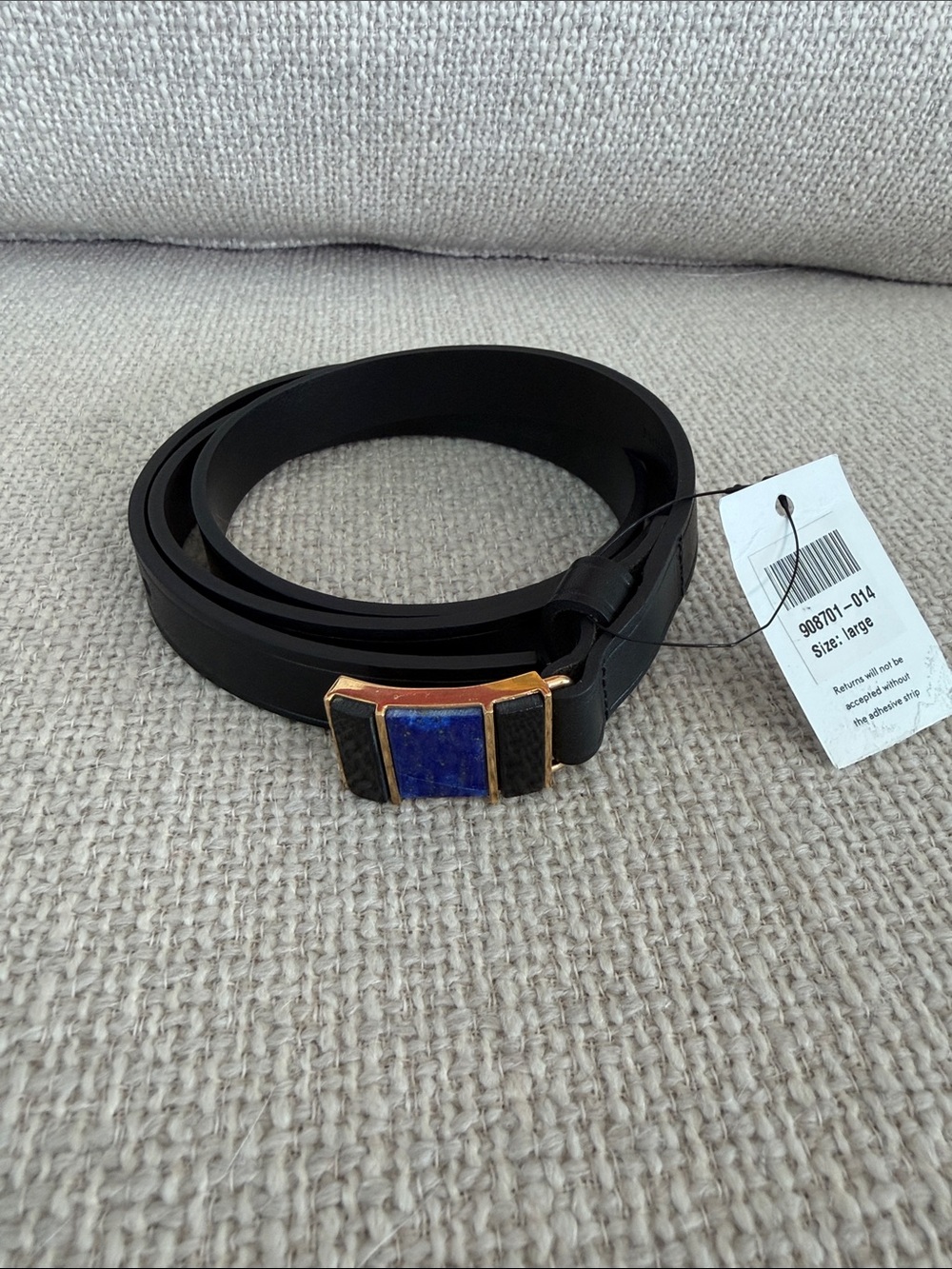 Isabel Marant Black Leather Belt with Blue Lapiz Lazuli and Onix Stone Buckle